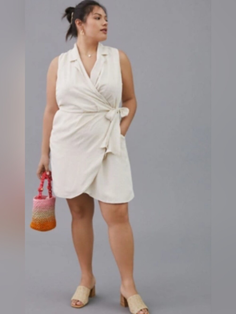 Anthropologie Wrap Mini Dress Linen Blend (80% viscose 20% linen) Size Small